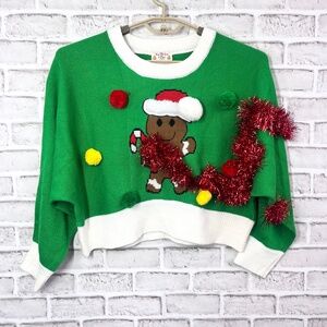 🎄|•POOF•| Merry Christmas Gingerbread Cropped Sweater Size Large